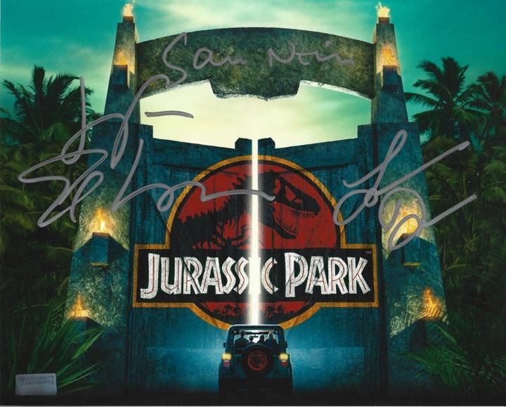 Sam Neill, Jeff Goldblum & Laura Dern &mdash; Jurassic Park &mdash; signed 8&times;10 photo