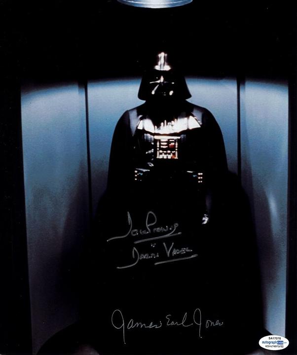 Darth Vader &mdash; signed 11&times;14 photo, signed by both Dave Prowse (inscribed "Darth Vader") and James Earl Jones &mdash; ACOA authenticated